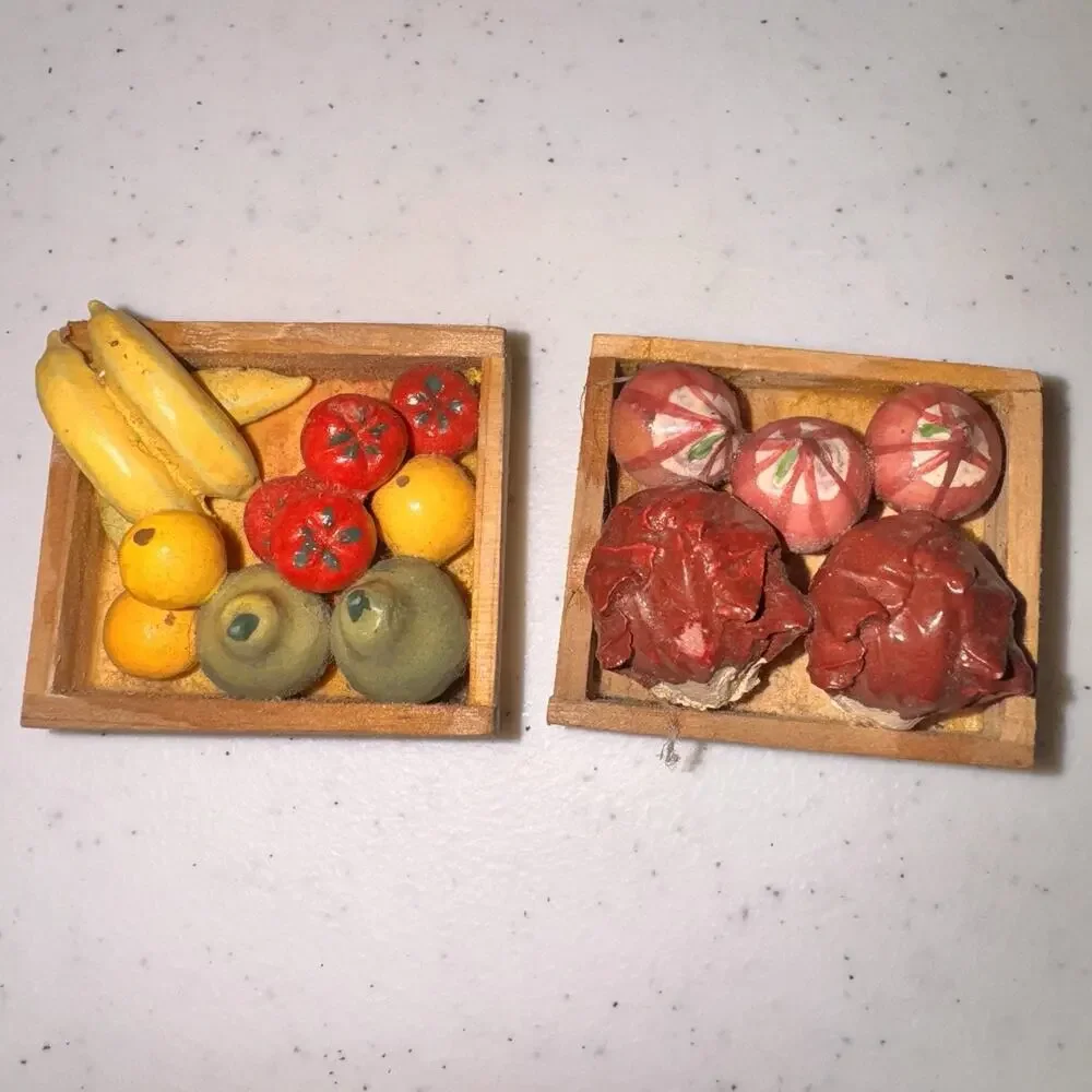Vintage‎ Refrigerator Magnet Vegetables Fruit Crates Onions Bananas Apples Cute